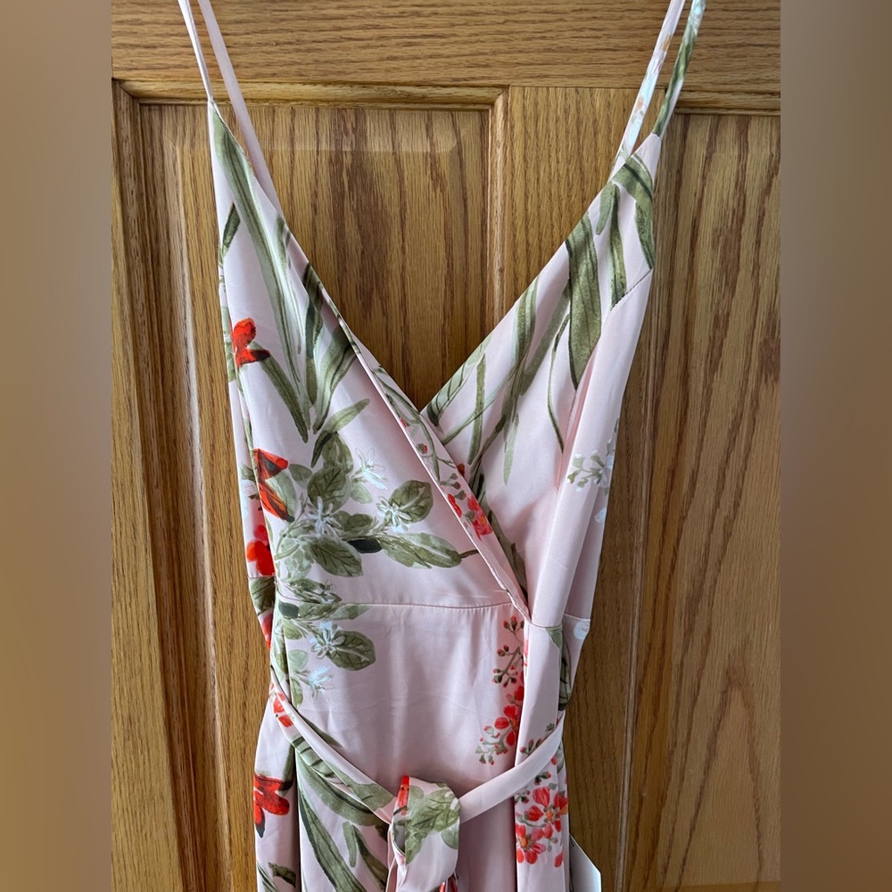 New Blush Pink Floral Print Satin Maxi Dress